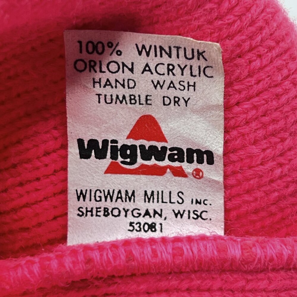 Vintage Wigwam Ski Knit Beanie Hat with Pompom Neon Pink - OS - Picture 5 of 5